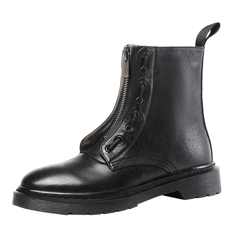 

Leather Zipper Ankle Boots Handmade Platform Motorcycle Boots Laces Platform Shoes Casual Punk Stylish Women Booties Winter Shoe