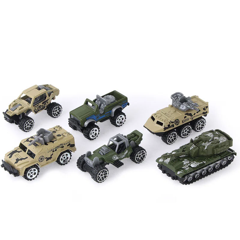 6 шт. 1: 64 Масштаб Мини литые под давлением игрушечные транспортные средства раздвижные Автомобили Модель металлическая военная модель из сплава автомобили Танк транспортные средства для детей} - Цвет: Military
