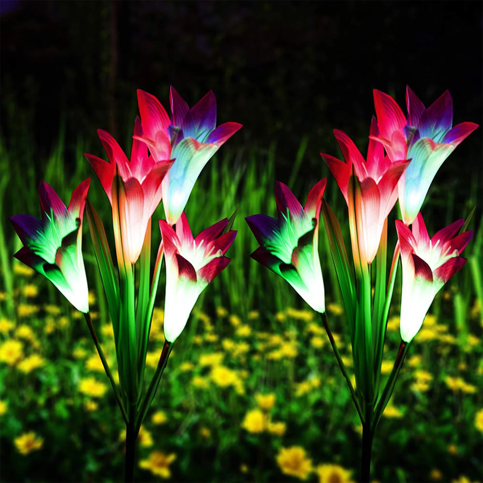 

Уличные садовые фонари на солнечной батарее, многоцветные светодиодсветодиодный лампы на колышке с цветами лилии для сада, внутреннего дво...