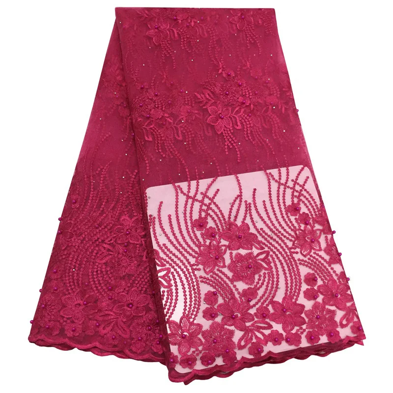 

New coming Single color dress fabric material with stones and beads FC102,good quality wholesale price French Lace Fabric