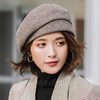 2019 new elegant women plaid beret for fashion winter female cotton wool hats cap autumn 2019 brand new womens painter hat