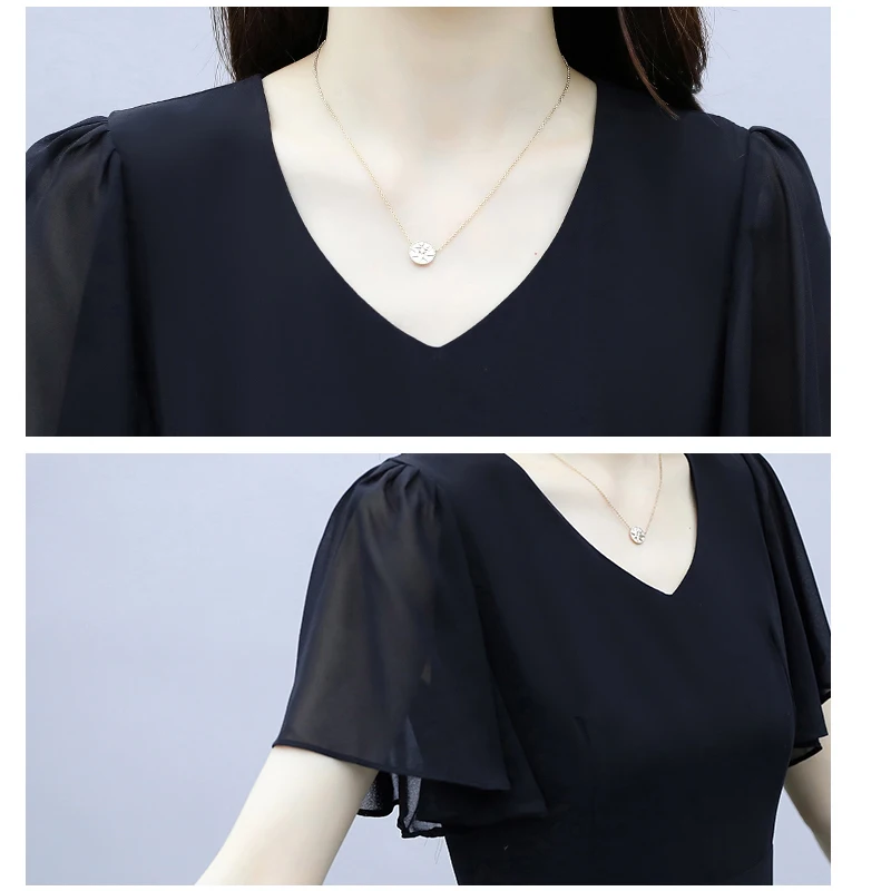 

Jvcake Woman's Dress Plus Size Red Black Fashion Loose Dress Summer Temperament Lace Floral Dress Chiffon Dress 3XL 5XL 4XL XL