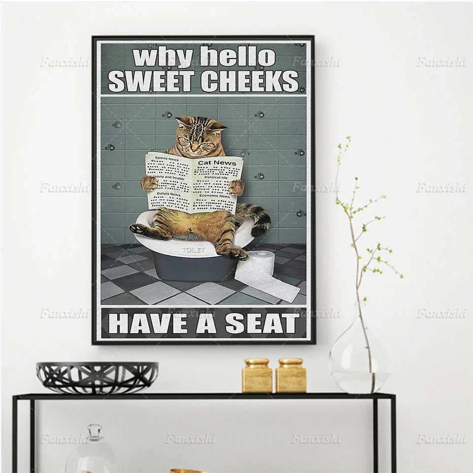 

Funny Cat Why Hello Sweet Cheeks Have A Seat Canvas Poster Wall Art Prints Modular Pictures Painting For Living Room Home Decor