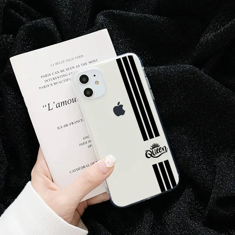 

Crown Letter King Queen Phone Case Transparent for iPhone 6 7 8 11 12 s mini pro X XS XR MAX Plus cover funda shell
