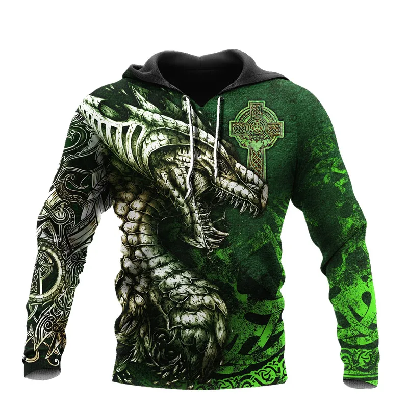 

Beautiful New Products Men's Hoodie Dragon Tattoo Green 3D Printing Men's Women's Retro Harajuku Casual Street Zip Hoodie