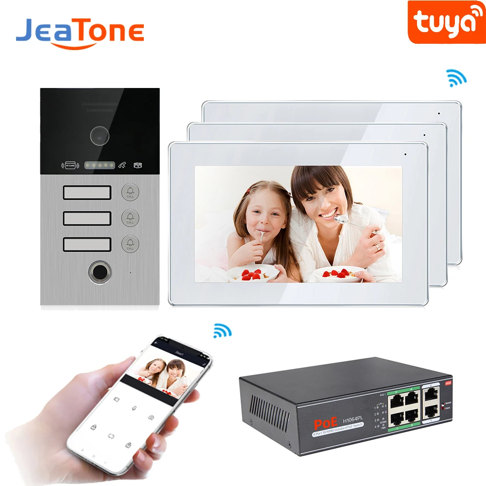 

Видеодомофон Jeatone, беспроводной IP-видеодомофон для квартиры, виллы, разблокировка по отпечатку пальца с дистанционной разблокировкой и дат...