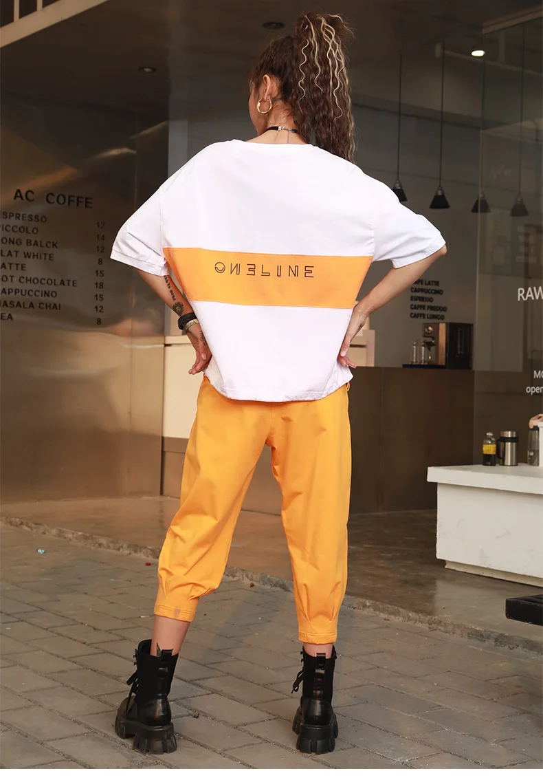 

Vefadisa Fashion Summer Patchwork Women T-shirt 2021 Letter Print Female T-shirt Casual Short Sleeve Women Top Plus Size QYF5468