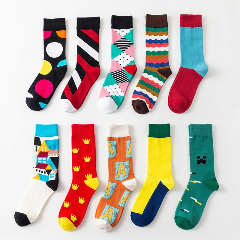 

Носки мужские, женские, хлопковые, в полоску, с геометрическими фигурами