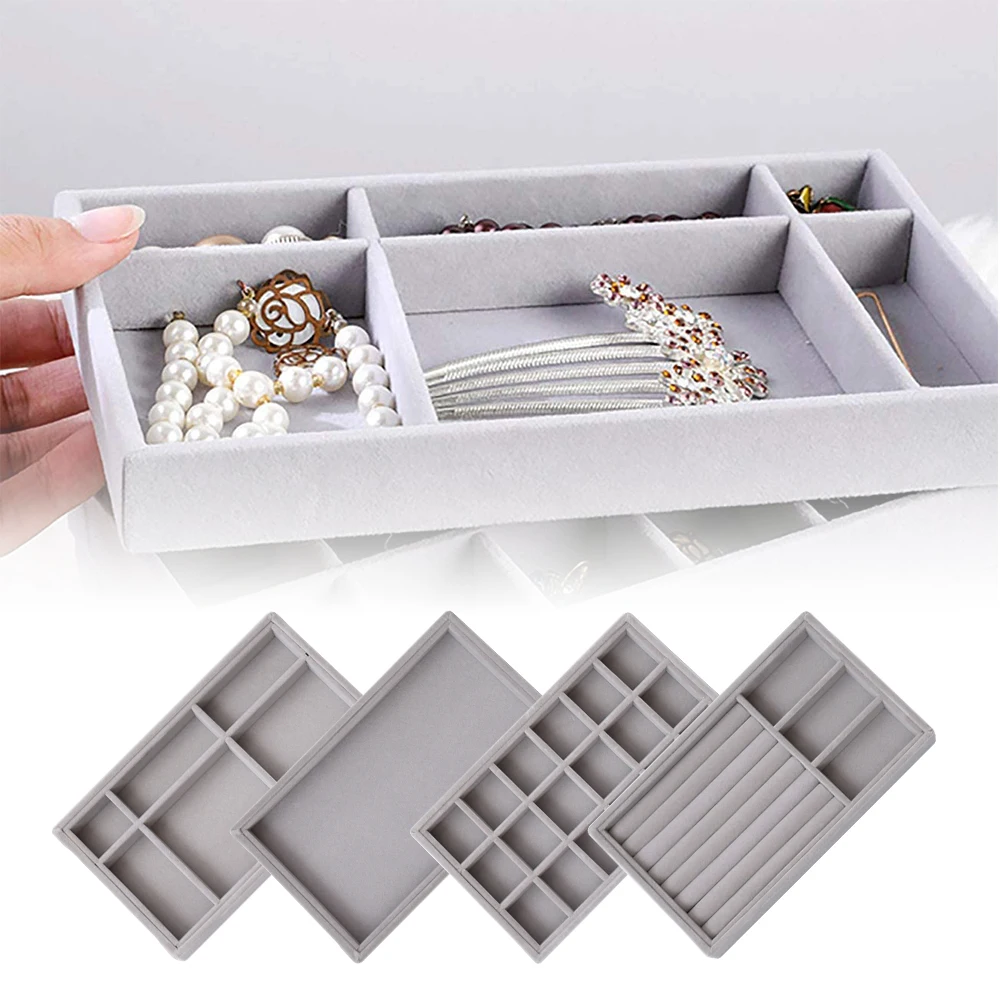 

4Pcs Detachable Flannel Bracelet Ring Jewelry Storage Box Showcase Smooth Soft Stackable Jewelry Accessary Stand Holder Tray