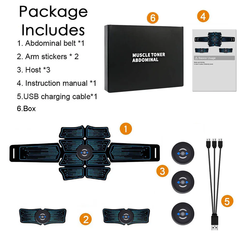 Стимулятор мышц живота ABS домашний тренажерный зал EMS Вибрационный