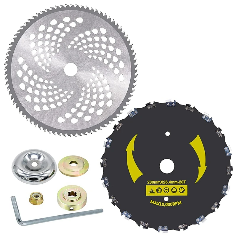 

9 Inch X 20T Chainsaw Tooth Brush Blade & 10 Inch X 80T Carbide Tip Brush Blade With Adapter For Cutter, Weed Eater