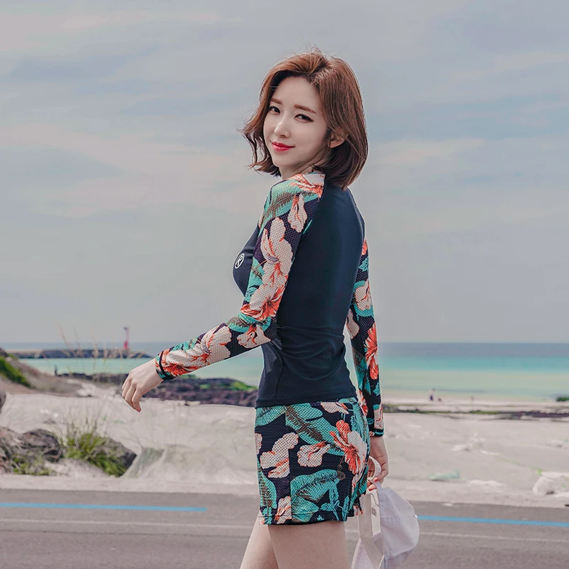 Женский купальник с длинным рукавом и принтом 2 шт./компл.|Комбинезоны| |