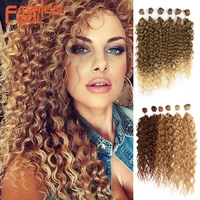 fashion idol afro kinky curly hair bundles synthetic hair extensions 24 28inch 6pcslot ombre blonde hair weaves for black women