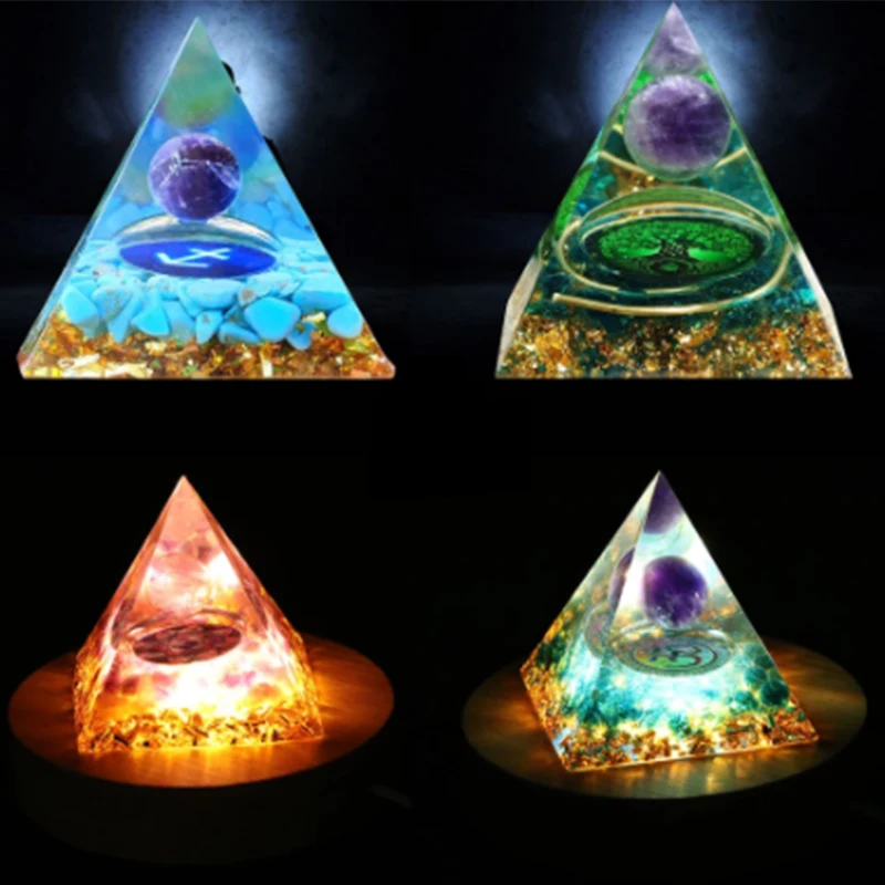 

Tree Of Life Orgonite Pyramid Energy Healing Stone Home Decor Ornament Meditation Energy Generator Crystal Pyramid Peridot