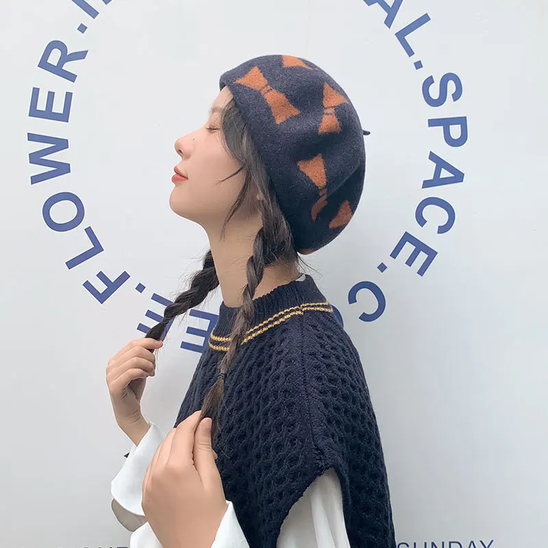 Новинка 2020 модная шапка buddy осенний шерстяной берет с бантом Женская осенне