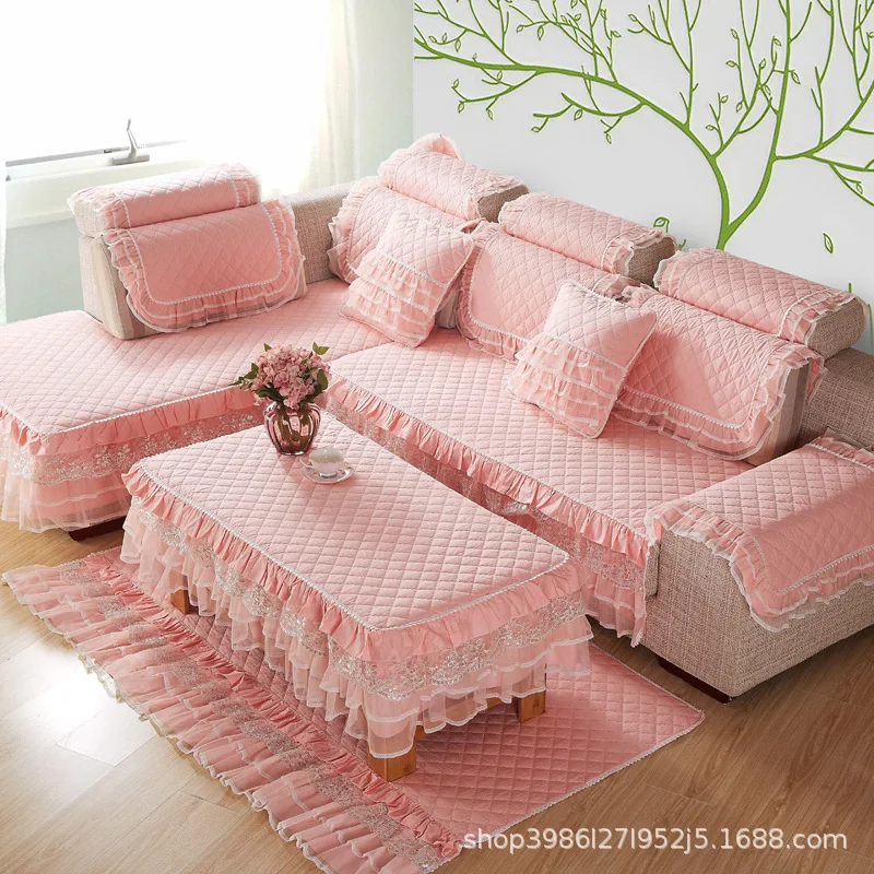 Stylish luxury cotton sofa cover Cushion pillow High-end Non-slip lace couch covers for sofas Girl living room decor | Дом и сад
