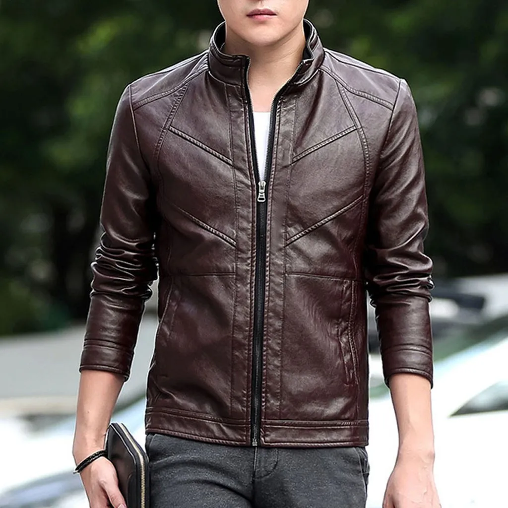 Мужская кожаная куртка из искусственного меха водонепроницаемая зимняя
