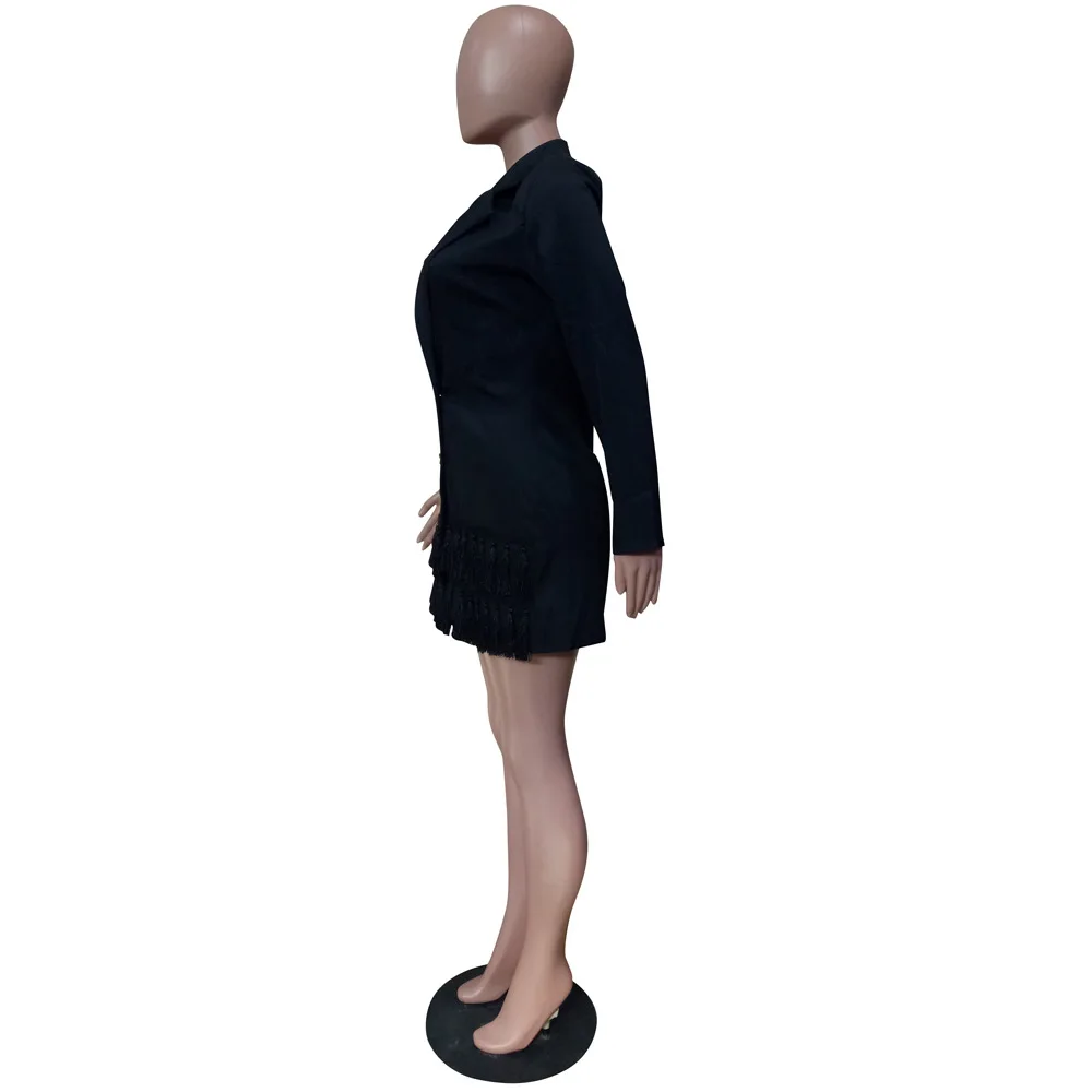 

European and American new style suit women's solid color fashion slim waist jacket with fringe