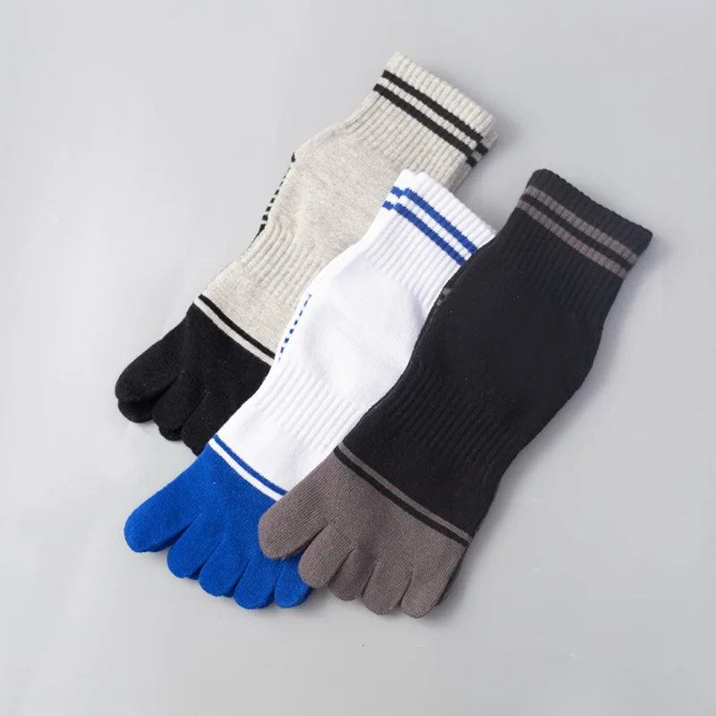 5 Pairs Five Fingers Terry Socks For Man Striped Thick Winter Thermal Warm Compression Athletic Sport Socks With Toes Hot Sell