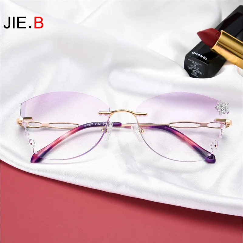 The new special-shaped anti-blue light ultra-light retro net red rimless diamond female glasses can be equipped with myopia