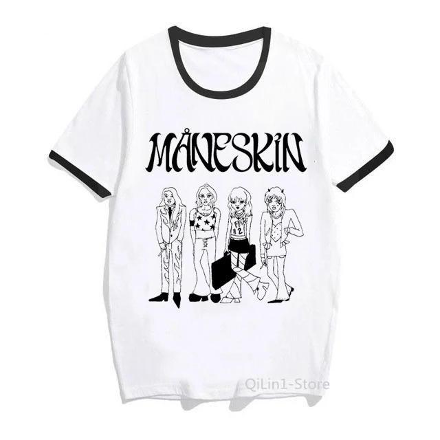

MåNeskin Funny Maneskin Eurovision Rock And Roll Never Dies Tshirt Women Clothes 2021 T-Shirt Female Summer Tops Tee Shirt