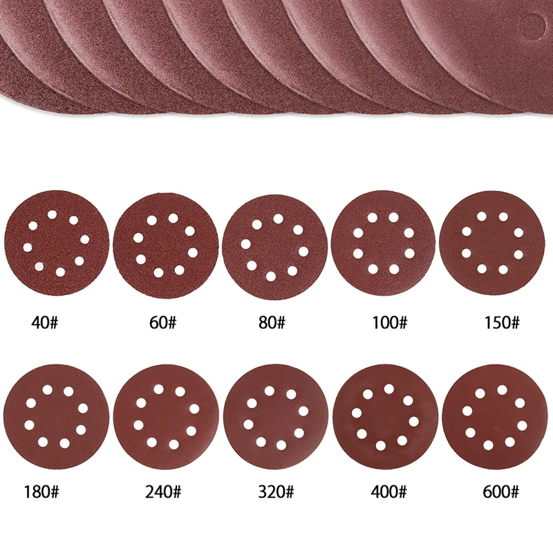 100 шт 5 дюймов 125 мм круглый наждачная бумага восемь отверстий диск песочные листы