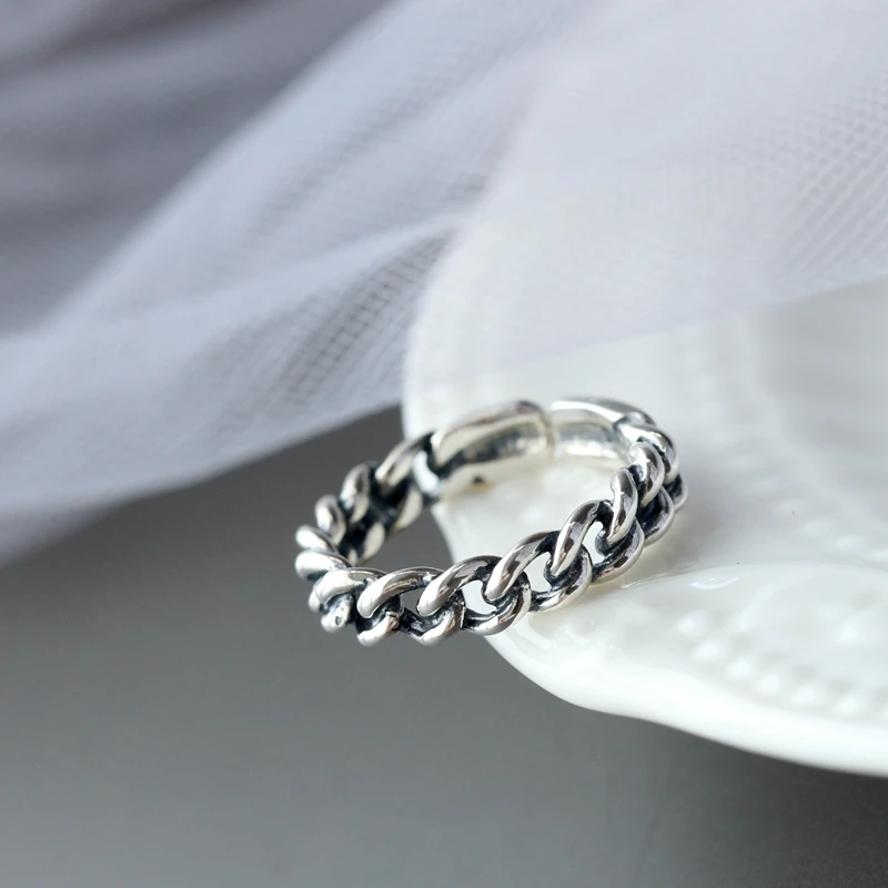 

Authentic 925 Sterling Silver Vintage Decorative Rings Handmade Fine Jewelry Creative Minimalist Design Open Adjustable Rings