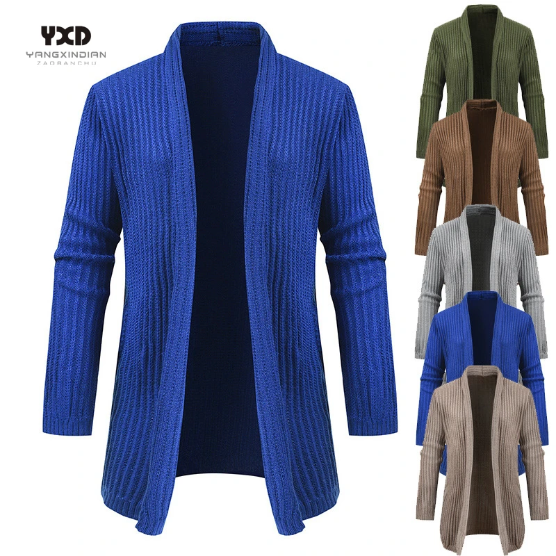 

Men Clothes Striped Shawl Collar Knitted Long Cardigan Man Coat Mens Sweaters Casual Mans Sweater Men's Clothing Male Knitwear