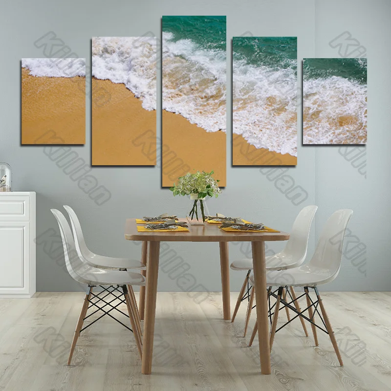 

Modern Style Mural Canvas Paintings Bed Home Decor Prints 5 Pieces Yellow Sand Clear Water Decoration Living Room Wall Fresco
