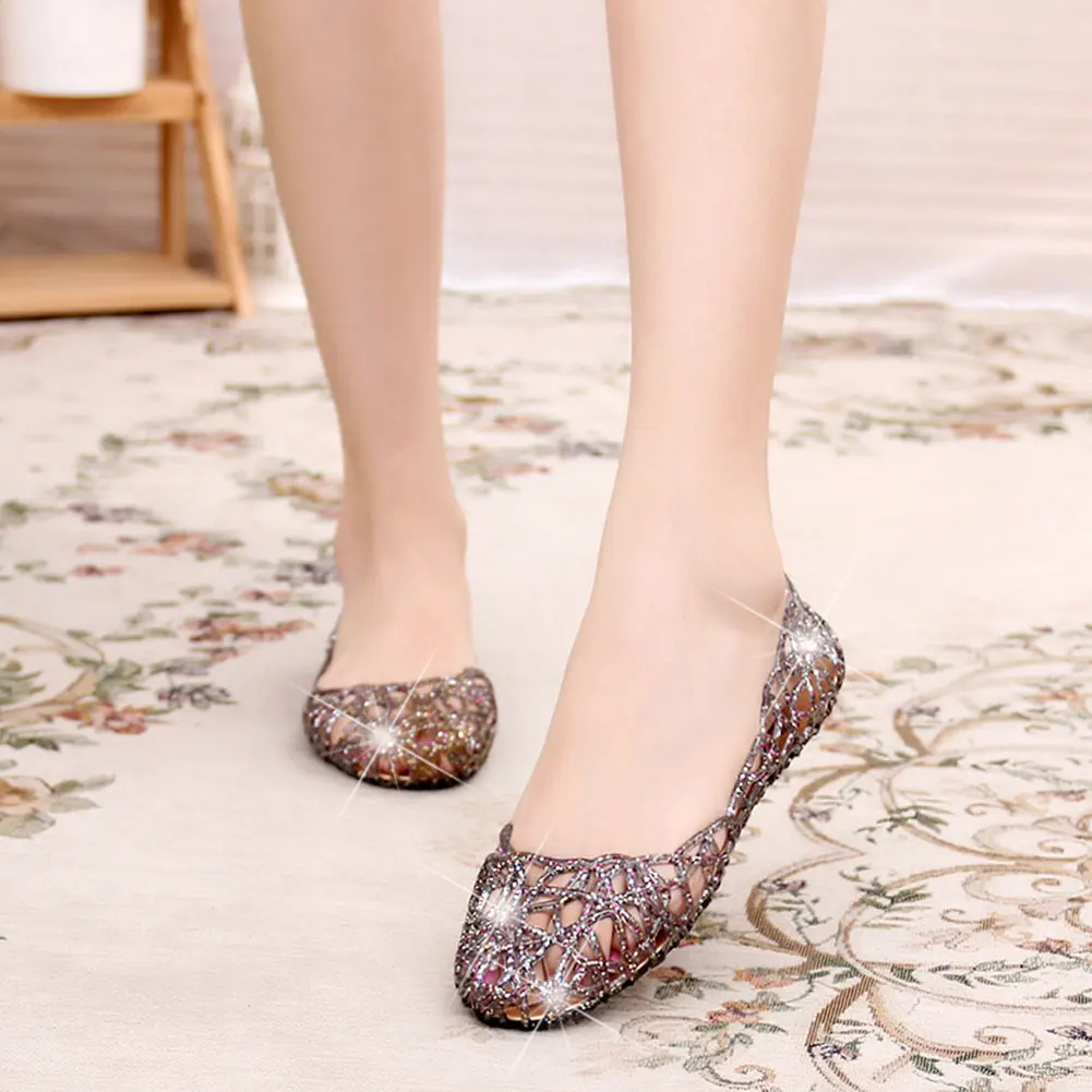 Новинка 1 пара женские блестящие сандалии на полой подошве прозрачная обувь