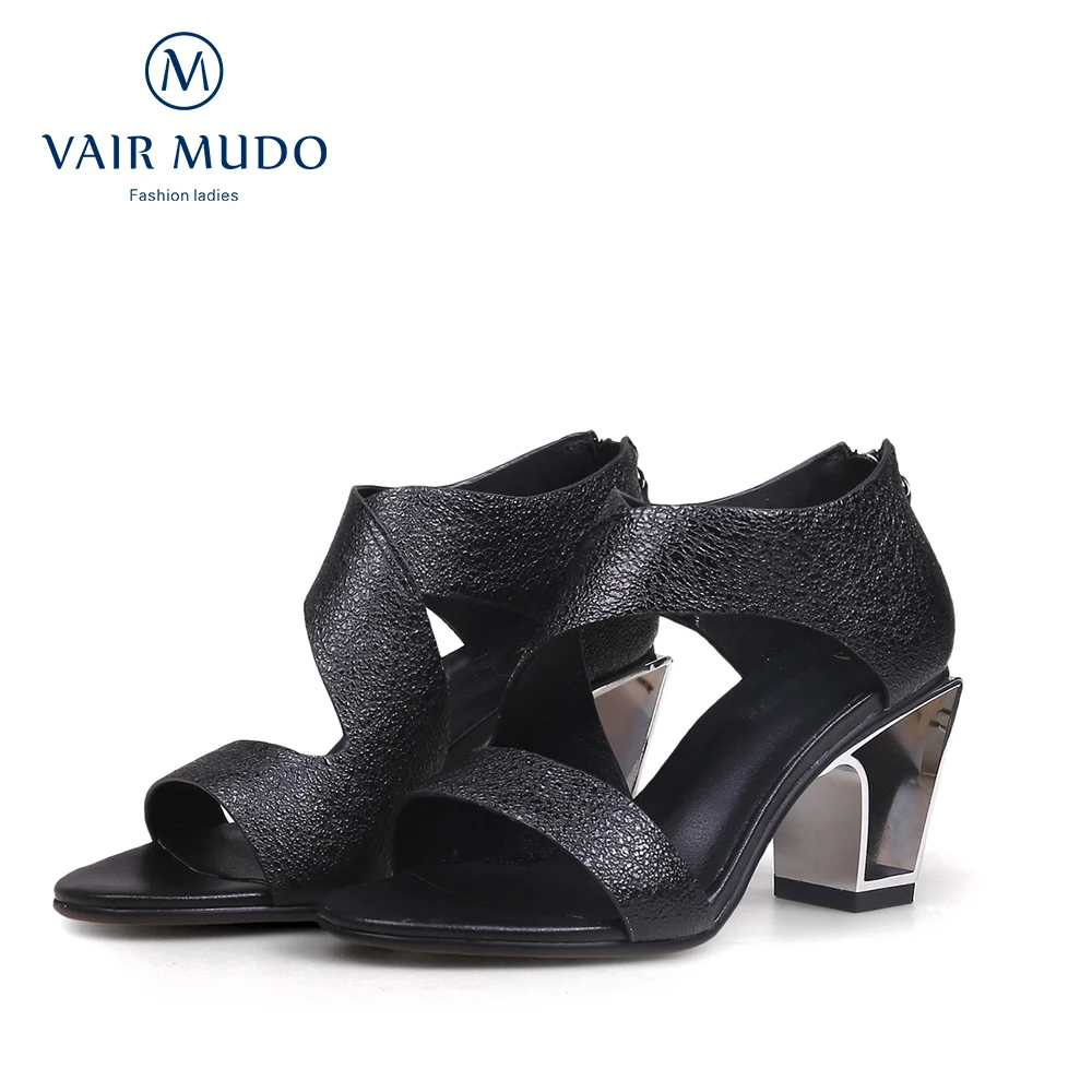 Женские босоножки на толстом каблуке VAIR MUDO черные из натуральной кожи высоком