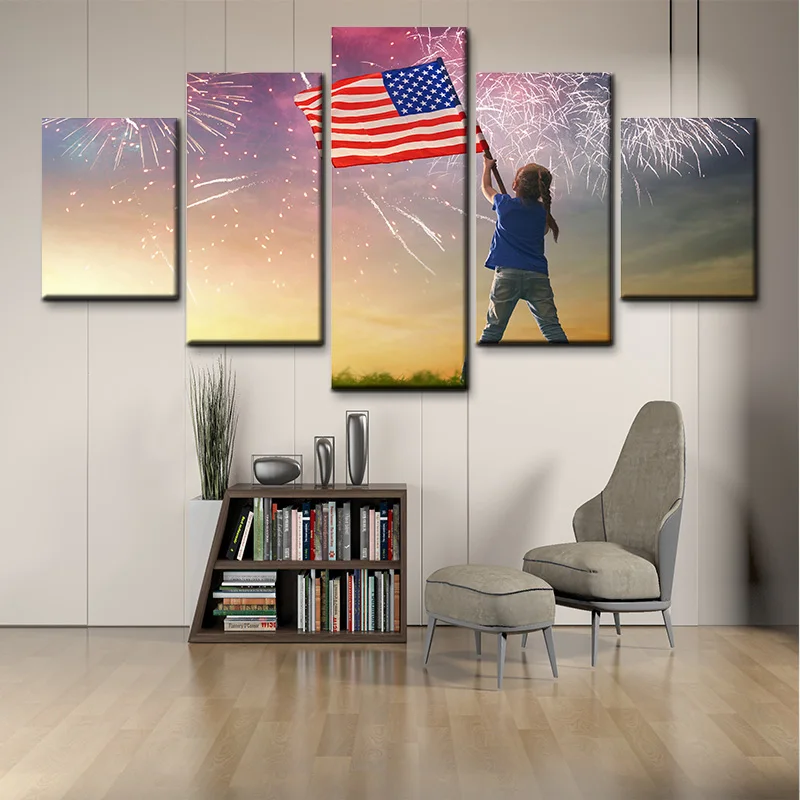 

Minimalism Poster HD Prints Home Decor 5 Pieces American Flag And Soldier Canvas Painting Bedroom Wall Art Modular Frame Picture