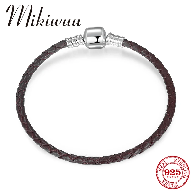 Модные плетеные кожаные браслеты с серебряными бусинами для мужчин и женщин