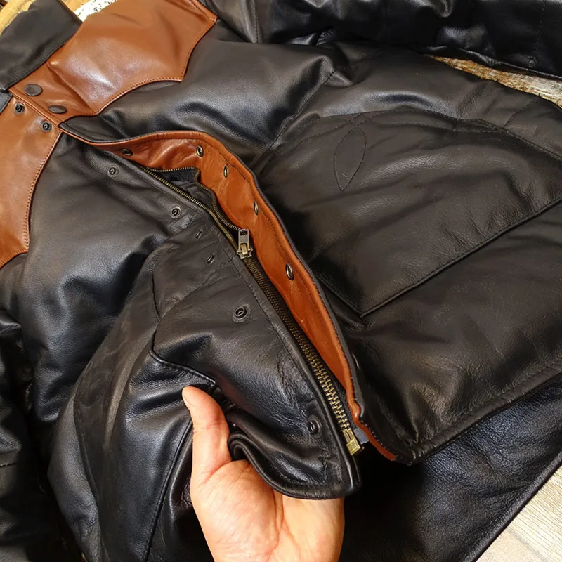 

2021 Black Japan Casual Style Genuine Leather Down Coat Plus Size 4XL Real Natural Cowhide Winter Thick Warm Jacket
