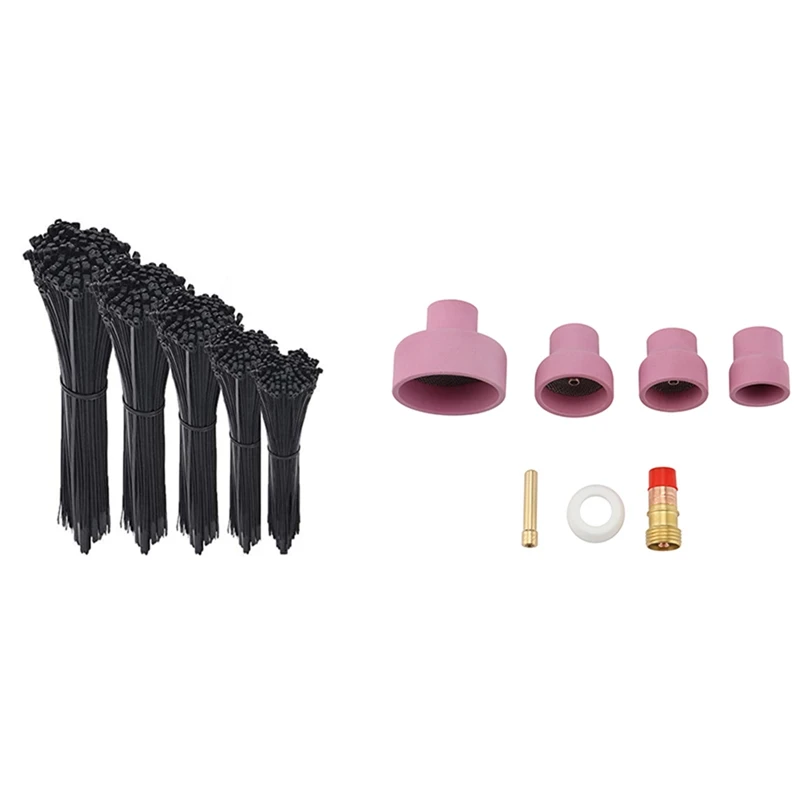 

500PCS Cable Ties Black Heavy Duty Zip Ties With Ceramic Nozzle Cups Strainer Mesh Collet Gas Lens