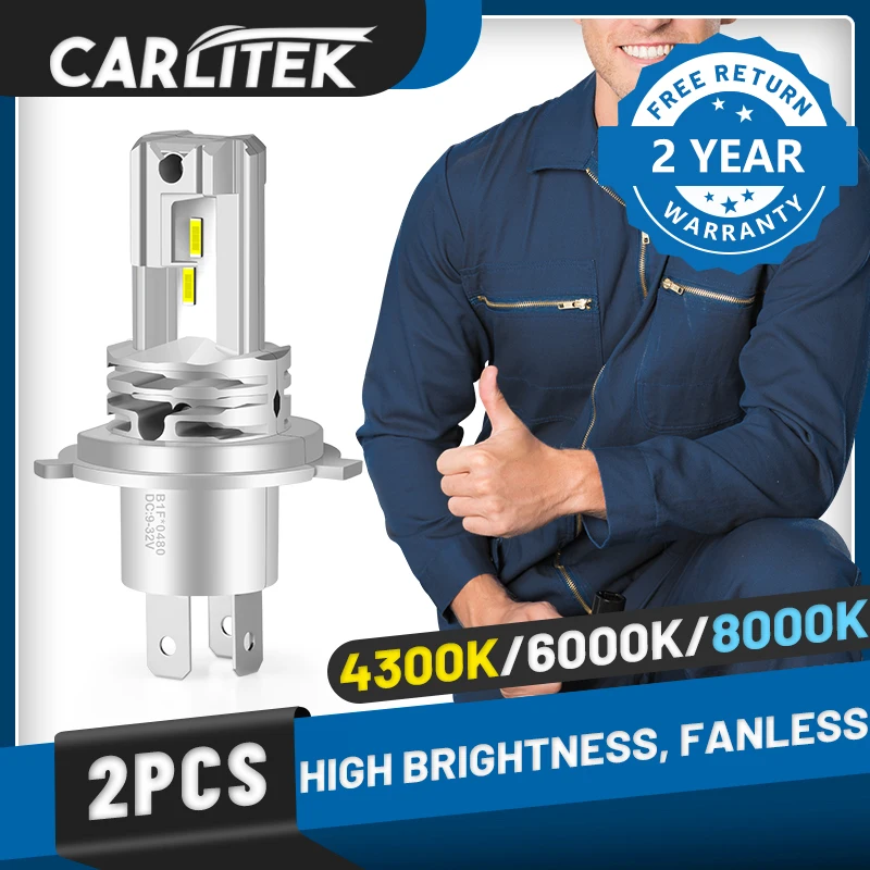 

Carlitek H4 LED Headlight 20000LM H7 H11 H8 H9 9005 9006 HB3 HB4 High Beam Low Beam 6000K 8000K CSP Chip Fanless No Fan PlugPlay