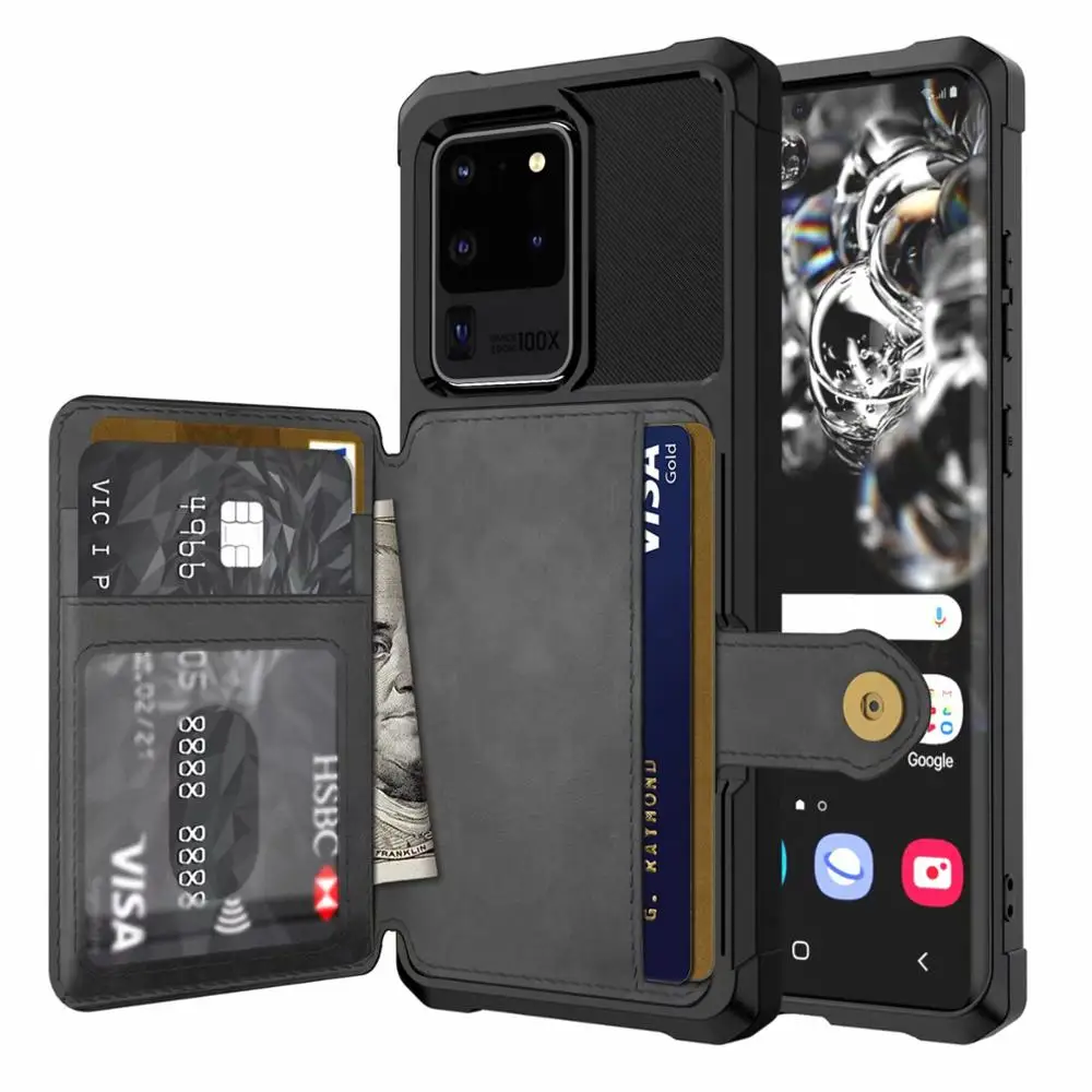 

UYFRATE Shockproof Magnet Leather Buckle Card Slots Stand Wallet Case For Samsung Galaxy S20 Note 20 S10 Plus S9 S21 Ultra A72