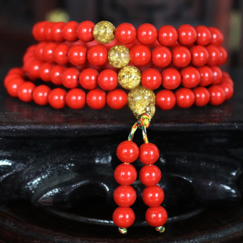Браслет из Органическая киноварь натуральных красных бусин оригинальный дизайн