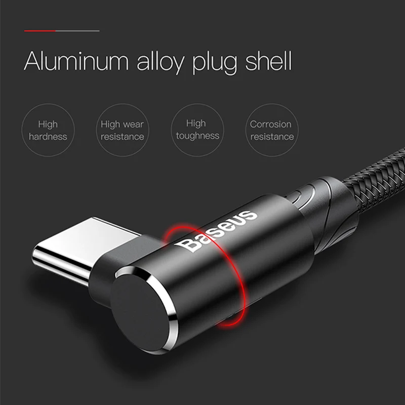 Baseus кабель usb type-C 90 градусов для Xiaomi huawei P10 type-C, зарядный провод для мобильного телефона samsung S8 USB-C, кабель для передачи данных