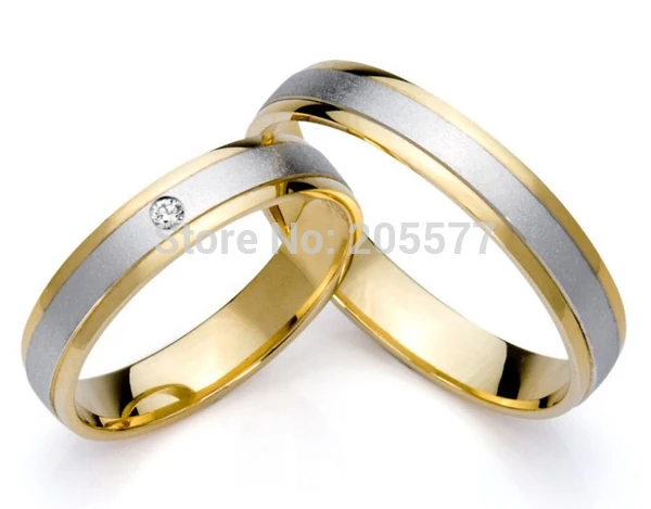 

classic two tone style gold plating surgical titanium stainless steel engagement wedding bands couples rings Jewelry settings