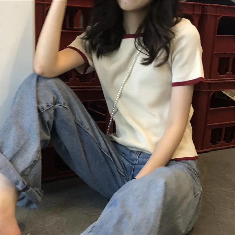 Женская футболка с коротким рукавом Новинка лета 2021 универсальная короткая