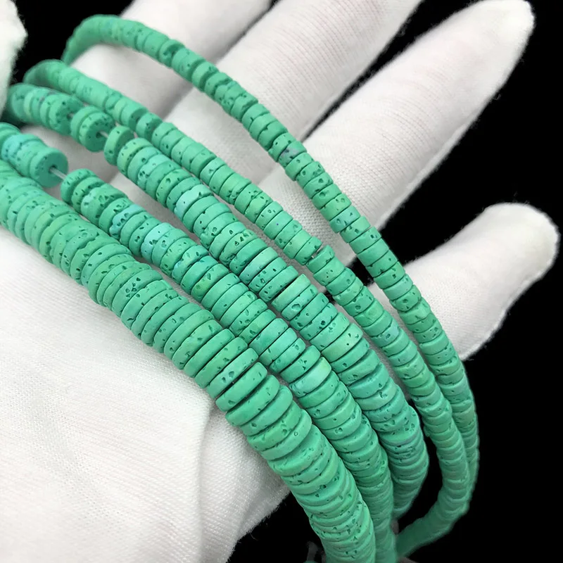 

4 6 8x2mm Green Volcanic rock Natural Stone Beads Lava Spacer Loose Beads for Jewelry Making DIY Braclet Pendant Accessories 15"