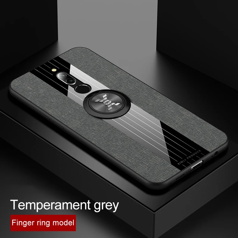 Grey With Ring Для Xiaomi Redmi 8 чехол Redmi8 кольцо держатель Ткань Твердый чехол Мягкая Рамка ткань чехол для телефона для Xiaomi Redmi 8A - Цвет: Grey With Ring
