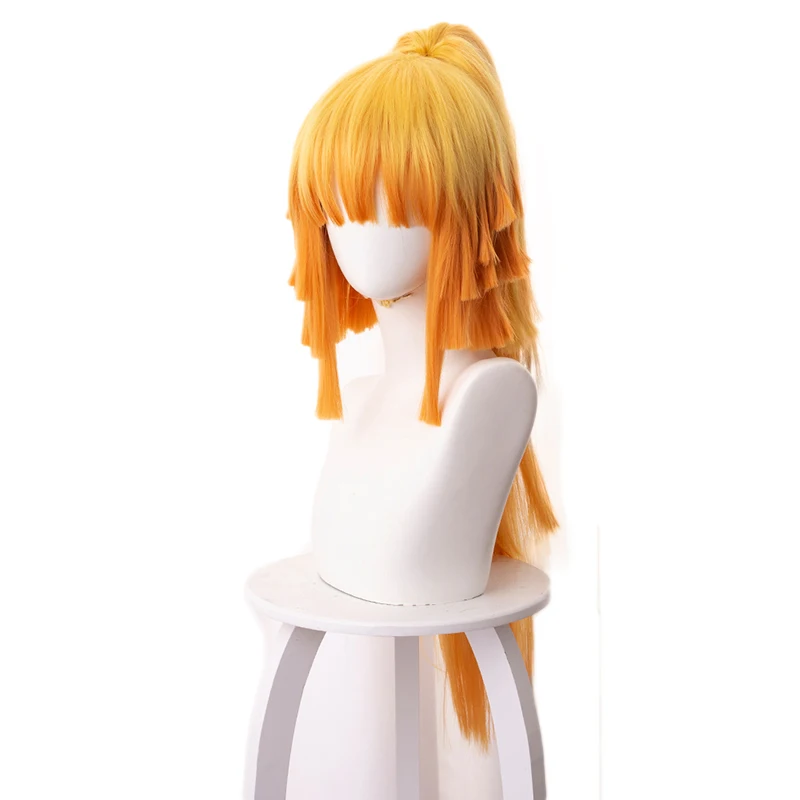 

Anime Demon Slayer Kimetsu no Yaiba Agatsuma Zenitsu Women Ponytail Long Wig Cosplay Costume Heat Resistant Synthetic Hair Wigs