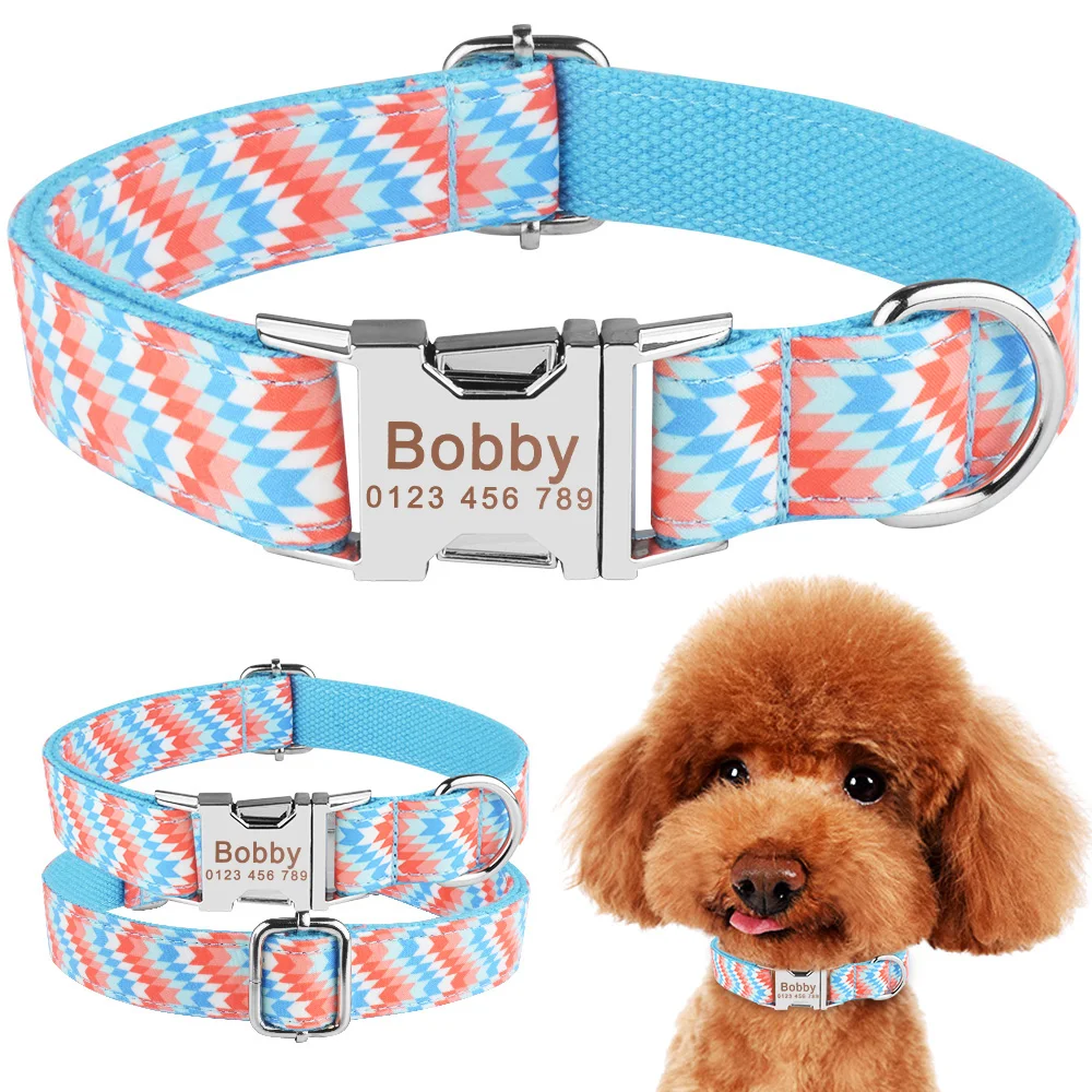 

AiruiDog Adjustable Dog Collar Personalized Name Engraved Nylon Small Medium Large Dogs