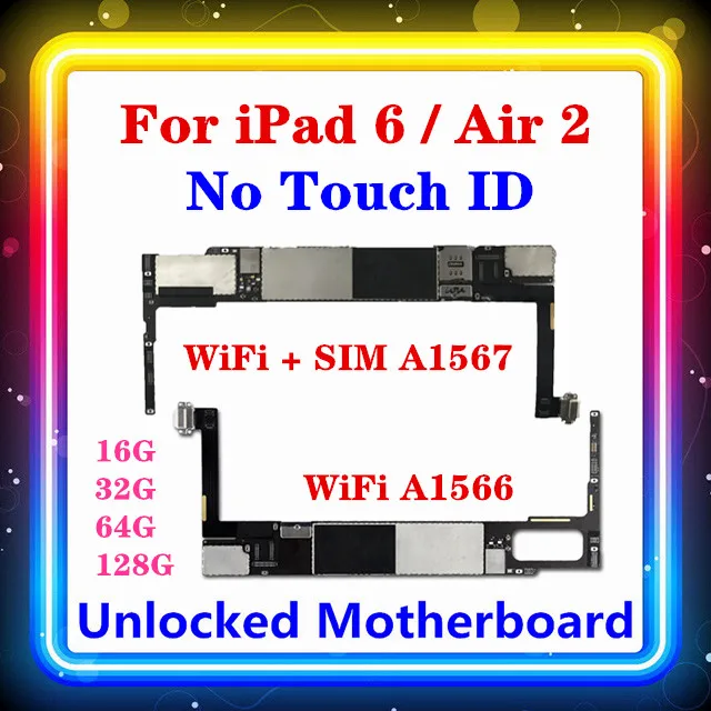 Для IPad 6 Air 2 материнская плата WiFi / Celluar версия A1566 A1567 заводской номер для No Touch