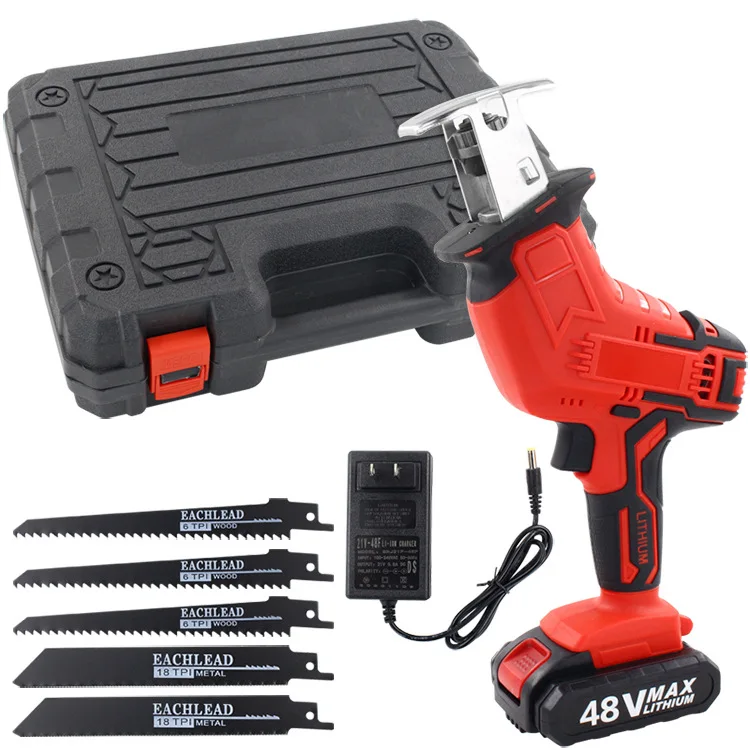 

48V Cordless Lithium Battery Reciprocating Saw Wood/Metal Cutting Saw Saber Saw Portable Electric Saw Rechargeable Power Tool