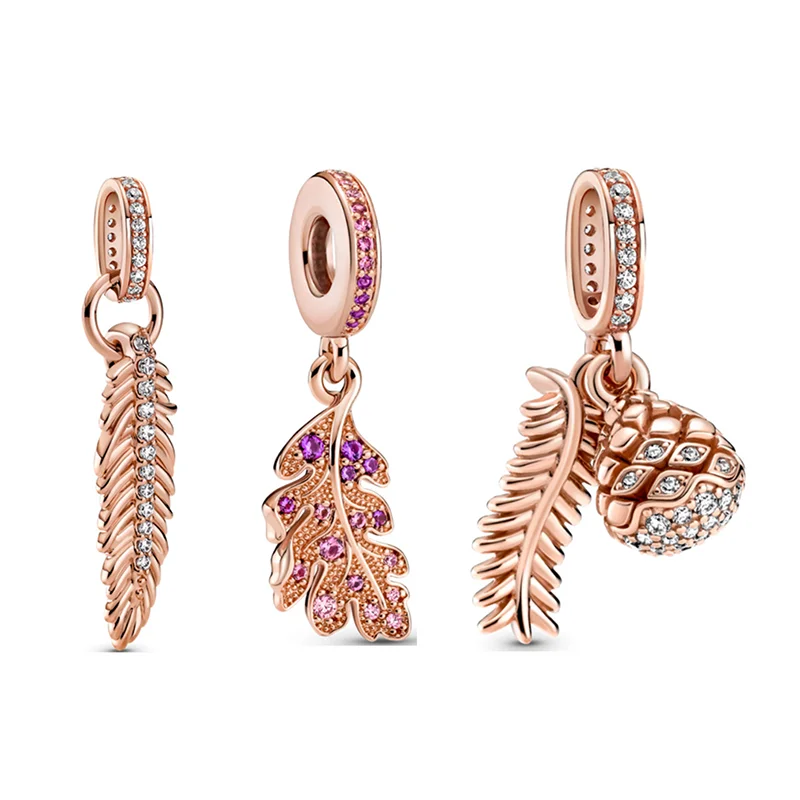 

LR 2022 New Product PAN Rose Golden Oak Leaf Shining Pine Cone Strap Jewelry Making Accessories High Quality Gift Fashion