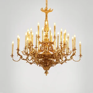 French copper chandelier classical palace candle lamp luxury villa pick high school empty living room lamp duplex building lamps