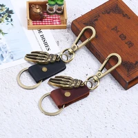 fashion jewelry vintage genuine leather key ring car keychain bronze palm key chain alloy accessories men women jewelry gifts